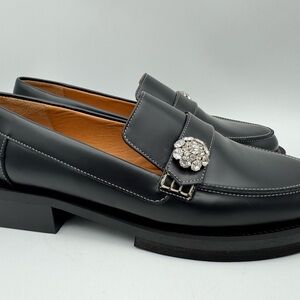 Ganni Embellished Loafer Leather Jewelled Button Women's Size EU 40 /  US 10